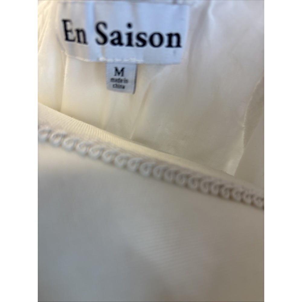 En Saison Womens Medium White Eyelet Puff-Sleeve Mini Dress Open Tie Back - Picture 5 of 9